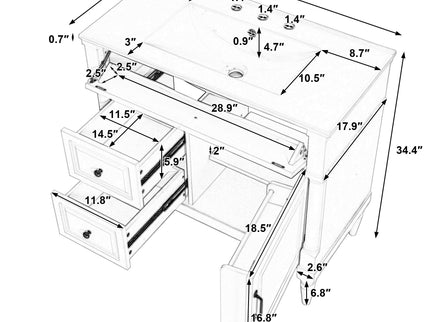 Freestanding Bathroom Vanity With Sink, Adjustable Shelf, Flip Drawer