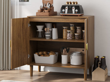 Buffet Cabinet With Line Groove Design, Sideboard Buffet Cabinet With Storage, Multifunctional Accent Cabinet For Living Room, Entryway, Hallway, Office, Kitchen - Brown