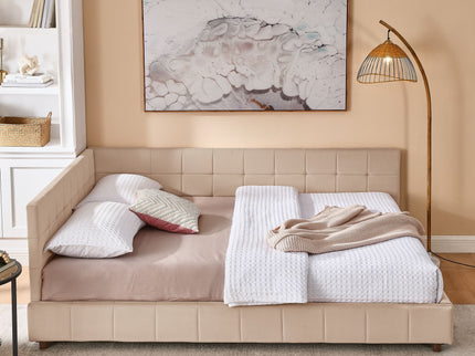Mid-Century Storage Upholstered Tufted Bed Frame With Backrest And Armrests