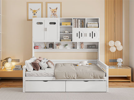 Daybed With All-In-One Cabinet And Shelf