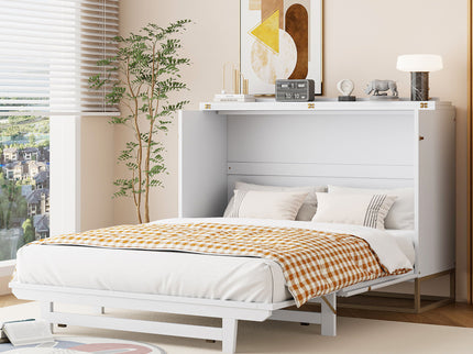 Murphy Bed With Frosted Glass Doors Design, Fake Drawers, Metal Legs