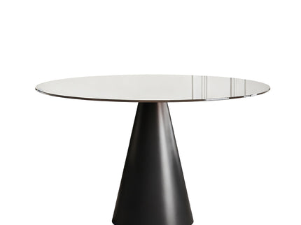 Round Dining Table & Tempered Glass Top - Black / Brown