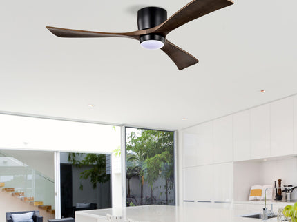 Flush Mount Blades Ceiling Fan With Lights Remote Control, Quiet DC Motor, 6 Speed, Reversible Ceiling Fan For Living Room - Matte Black
