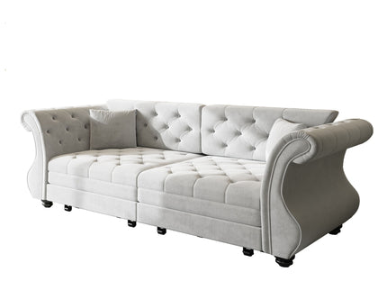 Oversized Chesterfield Pull Out Sofa Bed, Roll Arm Couch With Flower Tufting For Living Room