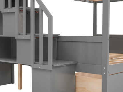 Bunk Bed With Shelfs, Storage Staircase And 2 Drawers