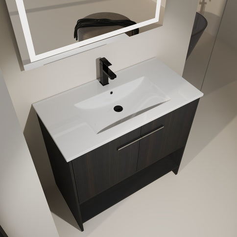 Modern Bathroom Vanity With Ceramic Sink, Freestanding Cabinet, Soft Closing Doors