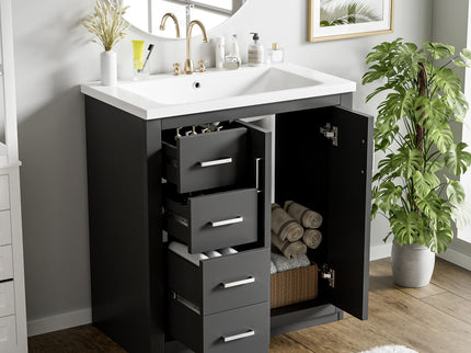 Ceramic Sink Combo, Freestanding Vanity Set With 3 Drawers & Soft Closing Doors