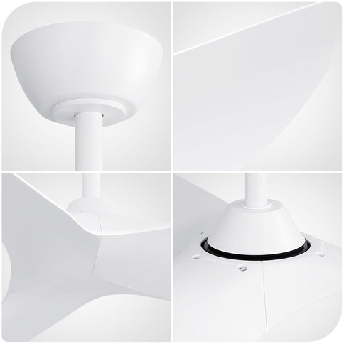 Ceiling Fan Without Light, DC Motor Remote Control Fan For Indoor / Outdoor Use - White