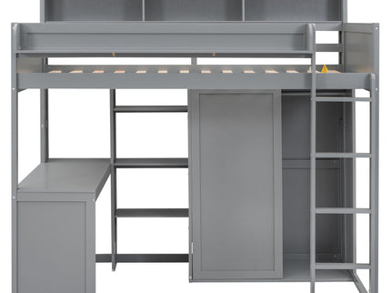 Loft Bed With Built In Desk, Storage Shelves, And Wardrobe