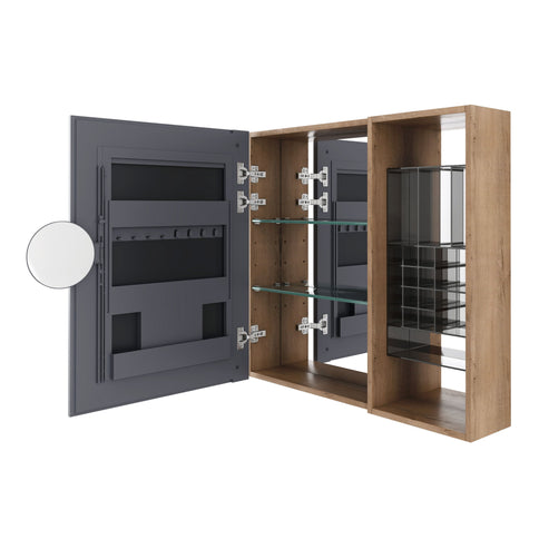 Wall Mounted Bathroom Mirror Cabinet With Adjustable Shelves - Imitative Oak