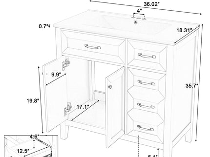 Modern Bathroom Vanity With Sink, Freestanding Design With Drawers And Doors