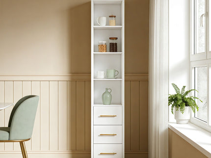 Tall Storage Cabinet With 3 Drawers For Bedroom - White