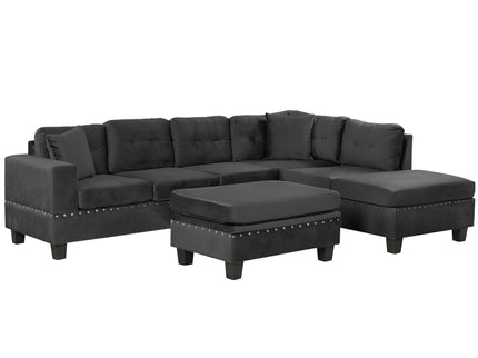 Modern Sectional Sofa With Storage Ottoman, L - Shape Couch With 2 Pillows And Cup Holders