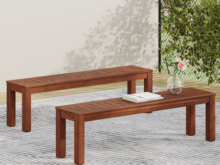 Acacia Wood Outdoor Bench With Beautiful Slat Paneling - Dark Brown