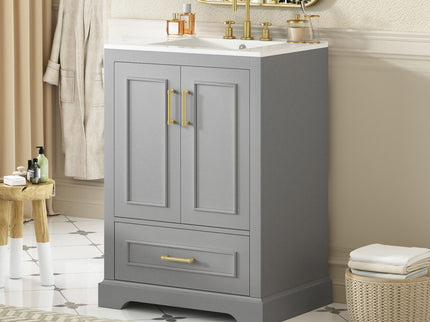Bathroom Vanity With Sink, 1 Divided Drawer And 2 Soft Close Doors With Double Shelf