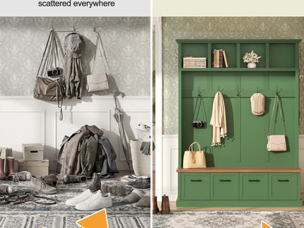 Hall Tree With Storage Bench Mudroom Coat Rack With 6 Hooks