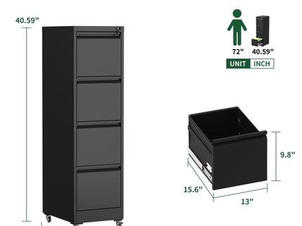 Drawer Metal Locking Vertical File Cabinet With Wheels Heavy Duty Lockable Storage