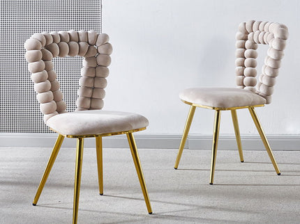 Modern Chair With Iron Tube Legs, Soft Cushions And Comfortable Backrest, Suitable For Dining Room, Living Room, Cafe, Hairball Back