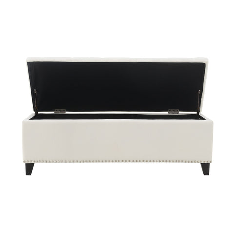 Button-Tufted Storage Ottoman With Safety Close Hinge