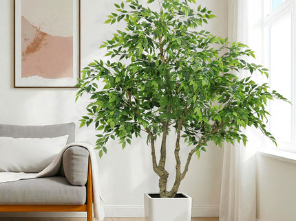 Artificial Banyan Tree With A Trunk And Lifelike Leaves, For Indoor And Outdoor Use - Green