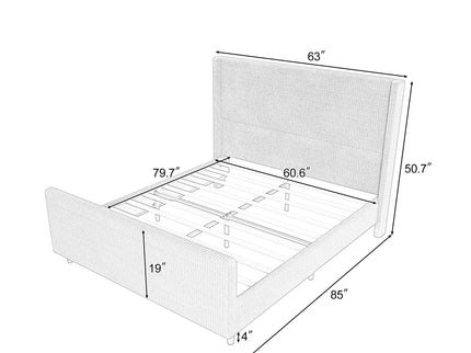 Upholstered Bed Frame With Vertical Stripe Wingback And High Footboard