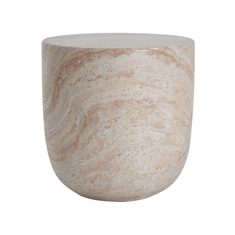 Outdoor / Indoor, Lightweight Concrete Side Table With Travertine - Beige