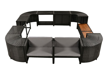 Spa Surround Spa Frame Quadrilateral Outdoor Rattan Sectional Sofa Set With Mini Sofa, Wooden Seats And Storage Spaces