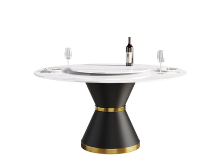 Modern Artificial Stone Round Carbon Steel Base Dining Table Stone Turntable