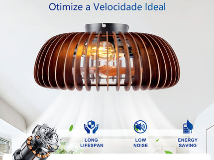 Semicircle Flush Mount Fan Light, (No Included Bulbs) And Remote Control, 6 Speeds, Quiet DC Motor For Living Room - Wood