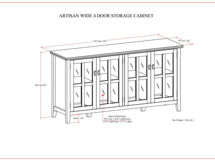 Artisan - Handcrafted Wide 4 Door Storage Cabinet
