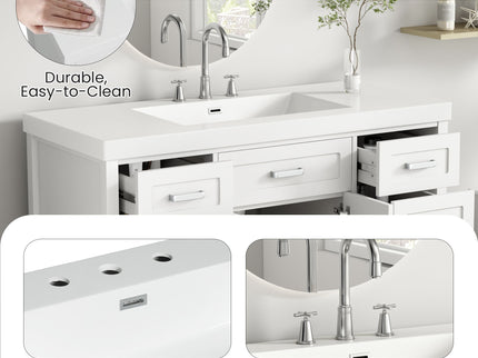Vanity Top With 3 Faucet Holes, Rectangular Basin For Bathroom - White