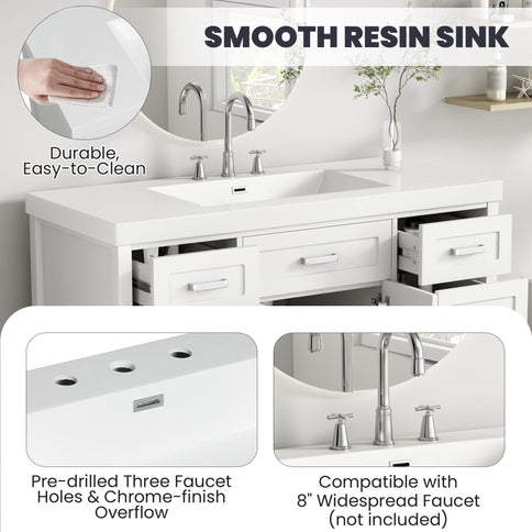 Bathroom Vanity With Sink, 2 Doors 8 Drawers, Soft Close System, Classic Design
