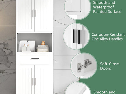 Freestanding Tall Bathroom Cabinet With Soft Close Doors And Adjustable Shelves