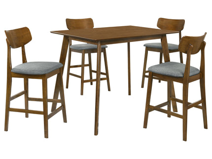 Aston - 5 Piece Counter Height Dining Set With Bent Backs And Upholstered Seats - Walnut