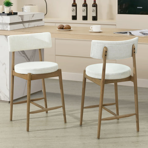 Mid Century Modern Counter Stools, Fabric Upholstered Chairs