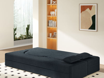 Modern Floor Sofa With 2 Pillows, Convertible Twin Size Folding Mattress For Living Room