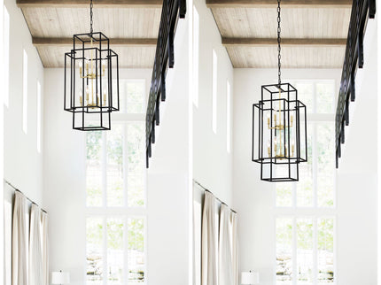 8 Light Lantern Chandelier Lighting, Entryway Chandeliers For High Ceilings, Chandeliers For Dining Room, Foyer, Entry, Staircase, Hallway, Height Adjustable (E12 Bulbs Not Included)