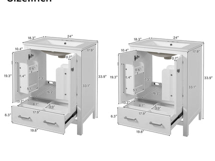 Bathroom Vanity With Integrated Undermount Ceramic Sink, 2 Doors And 1 Drawer, Soft Close Hinges