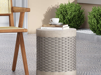 Outdoor Lightweight End Table Round Concrete Outdoor Side Table - Natural