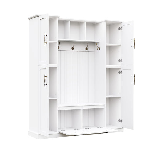 Hall Tree With 4 Side Cabinets