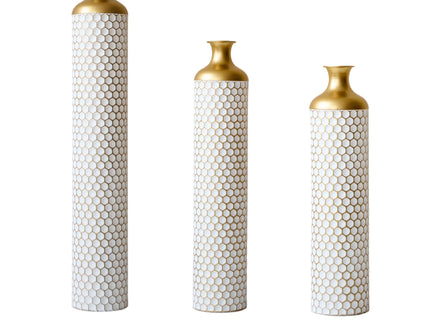3 Piece Set Gorgeous Home Decoration Large Glazed Floor Vase Decoration Home Droplet Shaped - Gold / White