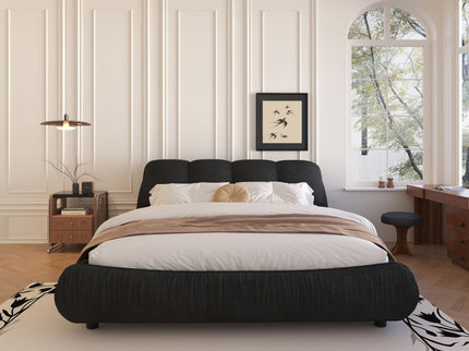 Luxury Upholstered Platform Bed With Oversized Padded Backrest And Solid Wood Frame