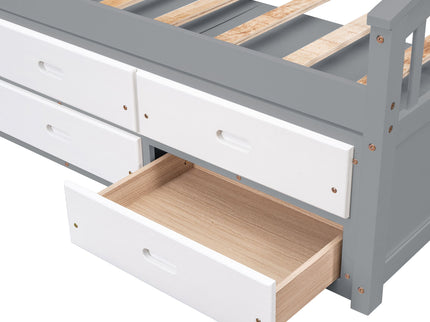 Platform Storage Bed Solid Wood Bed With 6 Drawers