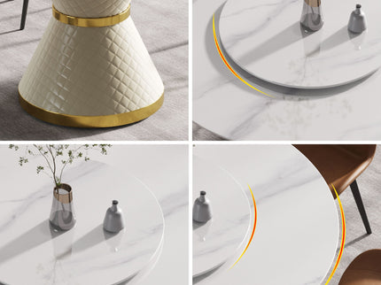 Modern Artificial Stone Round Carbon Steel Base Dining Table Stone Turntable