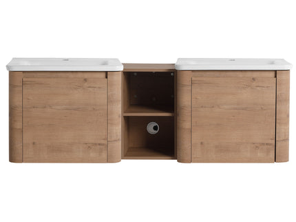 Wall Mounted Bathroom Vanity With Sink And Storage Shelves, Soft Close Doors