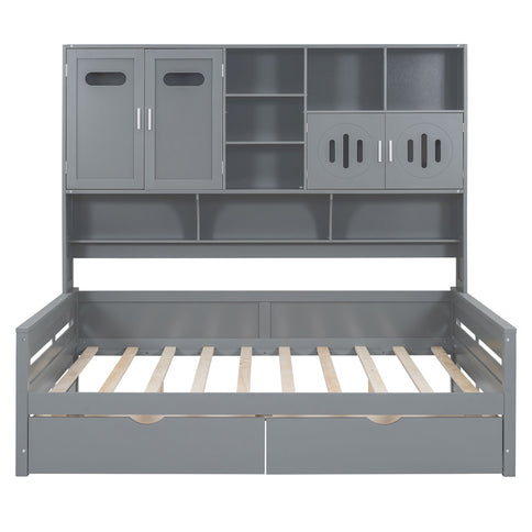 Daybed With All-In-One Cabinet And Shelf