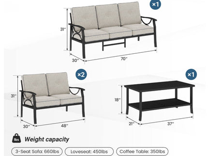 Patio Furniture Set & Coffee Table And Cushions For Backyard