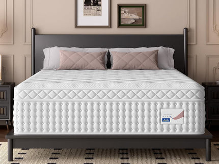 12" Hybrid Mattress, Memory Foam & Pocket Spring Bed, Medium Firm Comfort, Spine Support, Quiet & Breathable - White - King