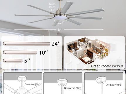 DC Motor Ceiling Fan With Dimmable Light And 8 Blade Aluminum Blades - Nickel