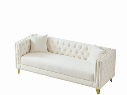 3 Seater Deep Seat Sofa, Sofa With Button Nailhead, Square Arm